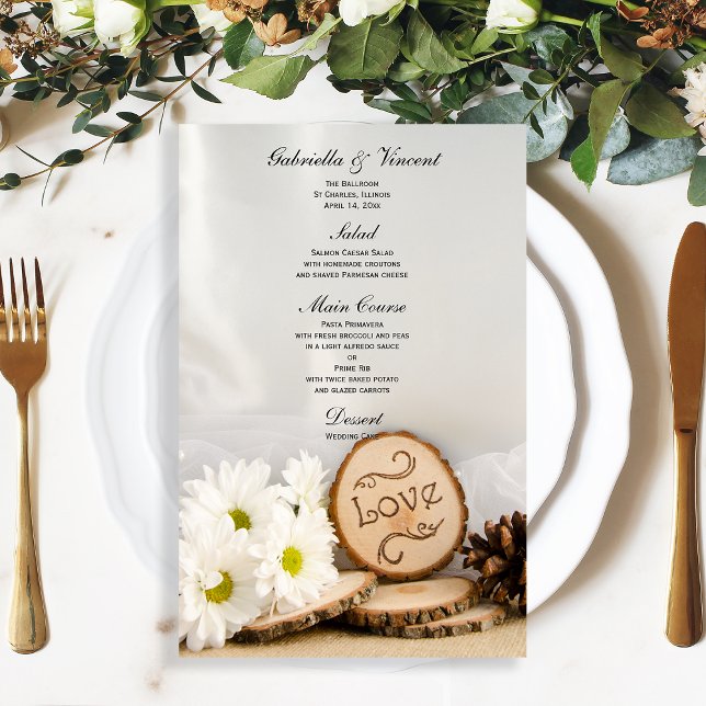 Rustikales White Daisies Woodland Wedding Menu (Von Creator hochgeladen)