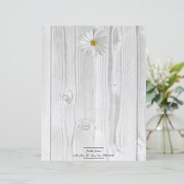 Rustikales White Daisy Personalisiert Paper Sheet (Stehend Vorderseite)