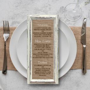 Rustikales White Frame & Burlap Wedding Menü