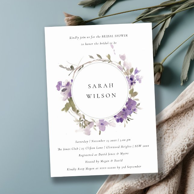 Rustikales Wiese Lilac Floral Wreath Brautparty Einladung (Von Creator hochgeladen)