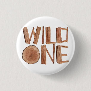 Rustikales Wild One Wasserfarbe Holz 1. Geburtstag Button