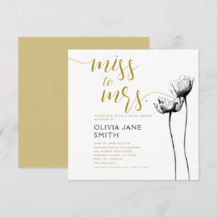 Rustikales Wild Poppy Schwarz-weiß Gold Brautparty Einladung