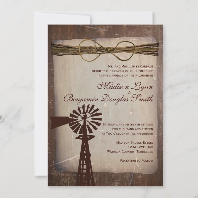 Rustikales Windmill Rural Country Wedding Einladun Einladung (Vorderseite)