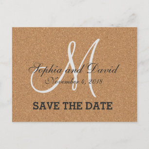 Rustikales Wine Cork Wedding Monogram SAVE THE DAT Ankündigungspostkarte