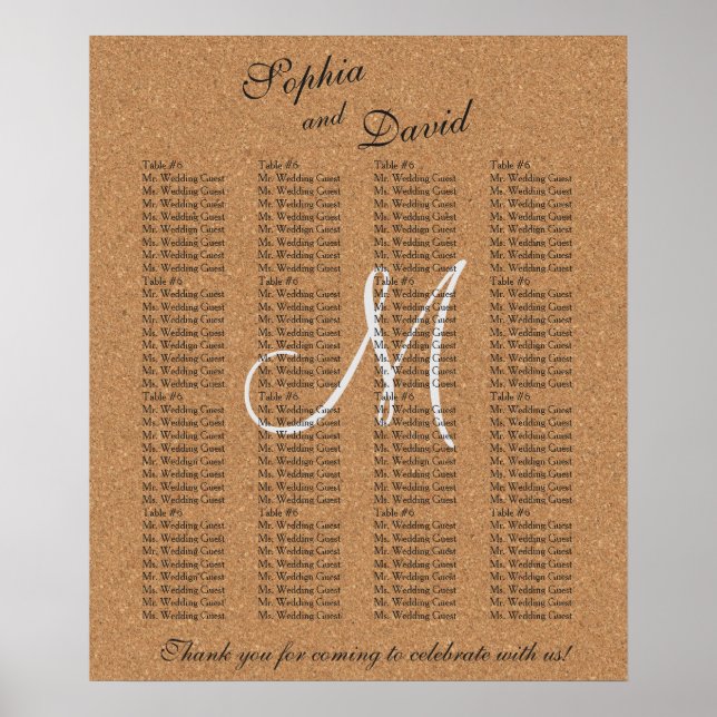 Rustikales Wine Cork Wedding Monogram Seating Char Poster (Vorne)