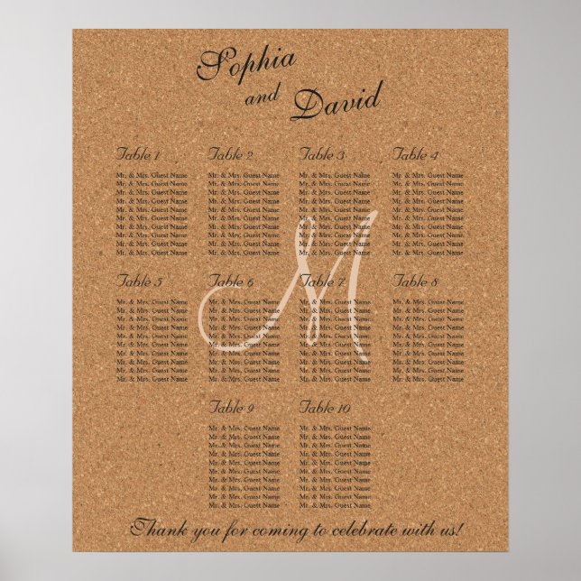 Rustikales Wine Cork Wedding Monogram Seating Char Poster (Vorne)