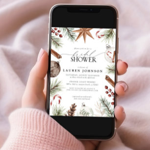 Rustikales Winter Evergreen Berry Brautparty Einladung