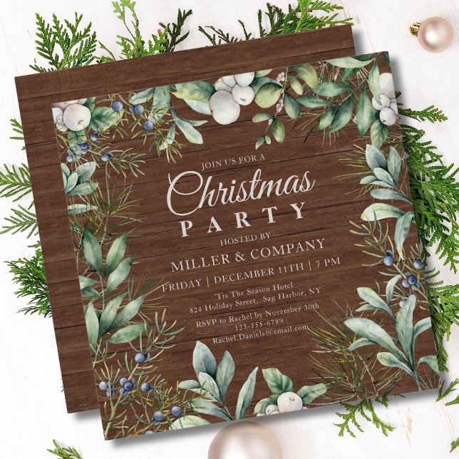 Rustikales Winter Floral Corporate Weihnachten Par Einladung (Von Creator hochgeladen)