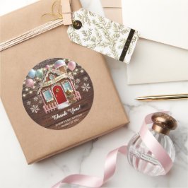 Rustikales Winter Gingerbrett Haus Babydusche Runder Aufkleber