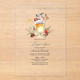 Rustikales Winter Lantern Transparentes Brautparty Acryleinladungen