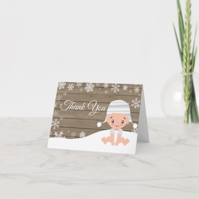 Rustikales Winter Snowflake Baby Dankeskarte (Vorderseite)