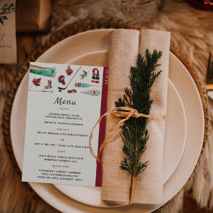 Rustikales Winterberg-Hochzeitsmenü fürs Camping Menükarte