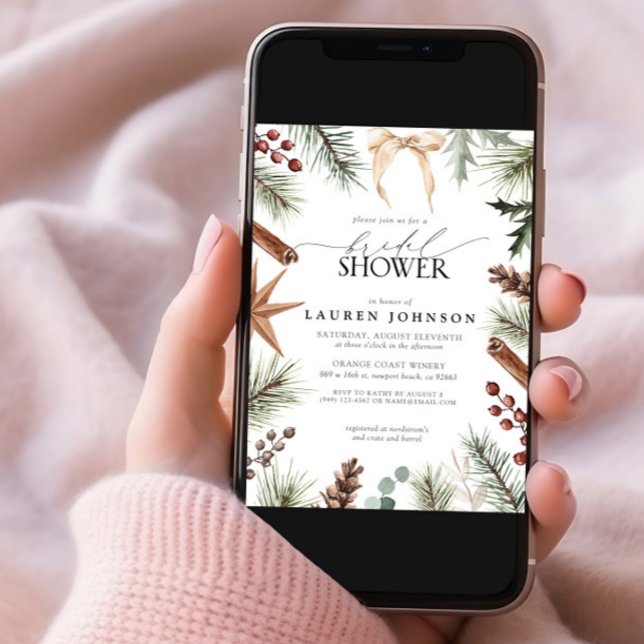 Rustikales Winterbow Evergreen Berry Brautparty Einladung (Von Creator hochgeladen)