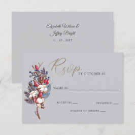Rustikales Wintercotton Blue Red Berries Wedding RSVP Karte