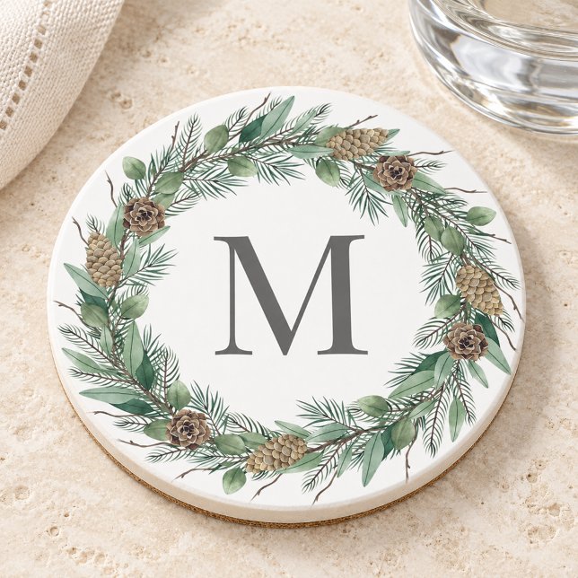 Rustikales Wintergrün Monogram, Initialzündung Getränkeuntersetzer (Von Creator hochgeladen)