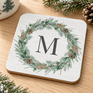 Rustikales Wintergrün Monogram, Initialzündung Getränkeuntersetzer