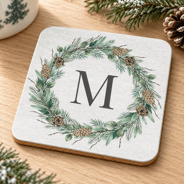 Rustikales Wintergrün Monogram, Initialzündung Getränkeuntersetzer (Von Creator hochgeladen)