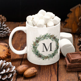 Rustikales Wintergrün Monogram, Initialzündung Kaffeetasse