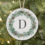 Rustikales Wintergrün Monogram Wreath White Wood Ornament<br><div class="desc">Die elegante rustikale Acryl-Urlaubssornament-Optik "Frohe Weihnachten" zeichnet sich durch einen rustikalen, weißen Holzkornhintergrund aus, der durch einen Kranz von Aquarellgrün im Winter geprägt ist, der einen Vornamen oder einen Vornamen in Monogramm bildet. Personalisieren Sie die moderne und stilvolle grüne und kohlegraue Formulierung mit Ihrer Wahl von Gruß, Nachname und das...</div>