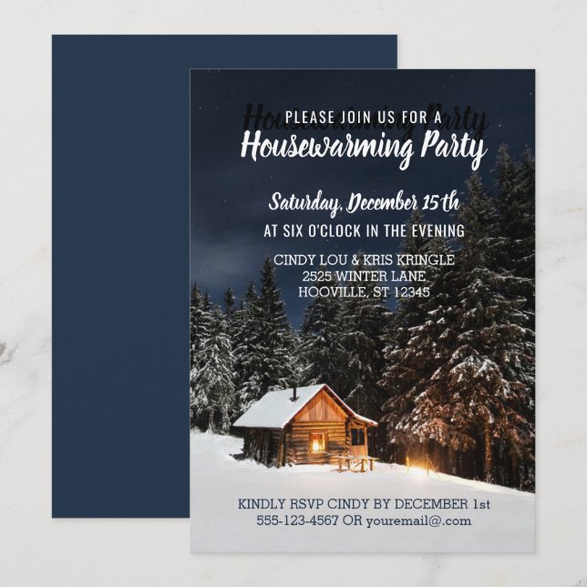 Rustikales Winterhaus Landhaus Party Einladung (Vorne/Hinten)