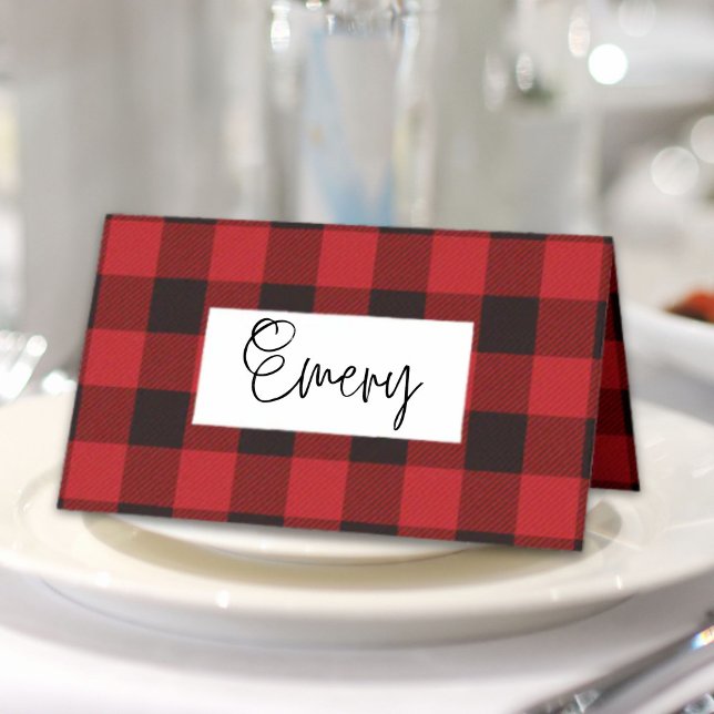 rustikales Winterlumberjack Roter Büffel kariertes Platzkarte (rustic winter lumberjack red buffalo plaid party place card)