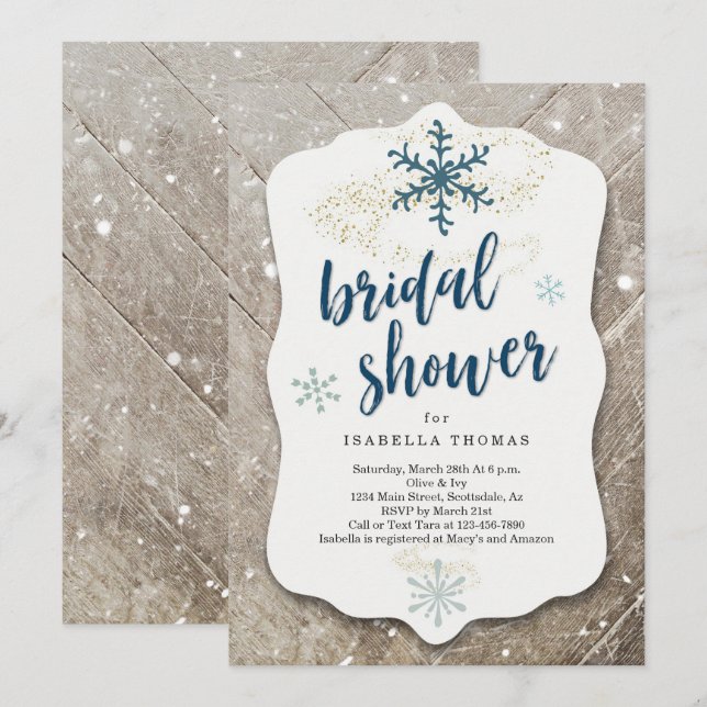 Rustikales Winterschnee-Brautparty Einladung (Vorne/Hinten)