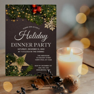 Rustikales Winterurlaub Lights Pine Dinner Party Einladung