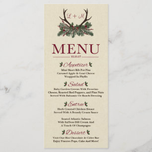 Rustikales Winterurlaub Pine Wedding Dinner Menü Menükarte
