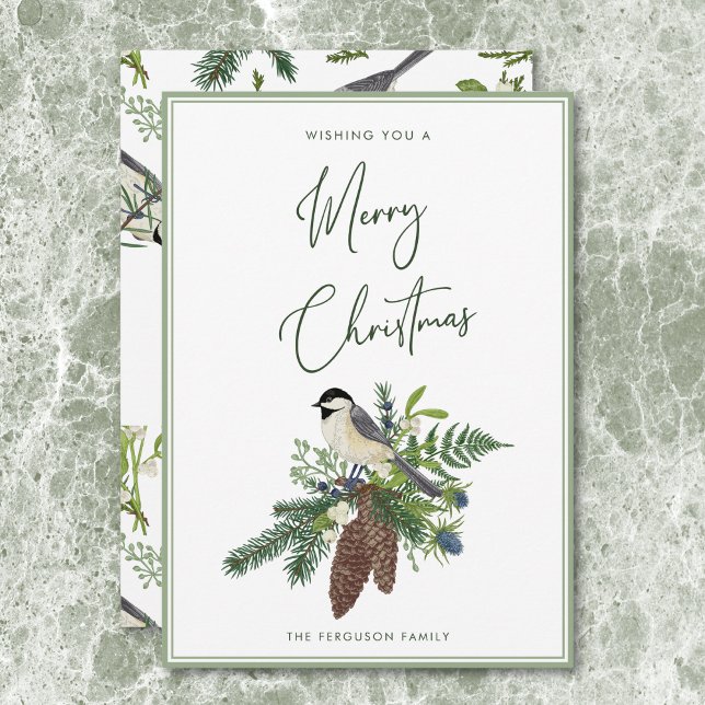 Rustikales Wintervogel & Pine Spray Weihnachten (Rustic Winter Bird & Pine Spray Christmas Holiday Card)