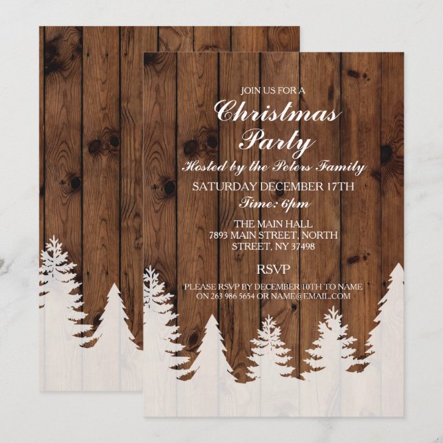 Rustikales Winterwald Bäume Weihnachtsfest Party E Einladung (Vorne/Hinten)