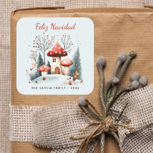 Rustikales Winterwald Feliz Navidad Quadratischer Aufkleber