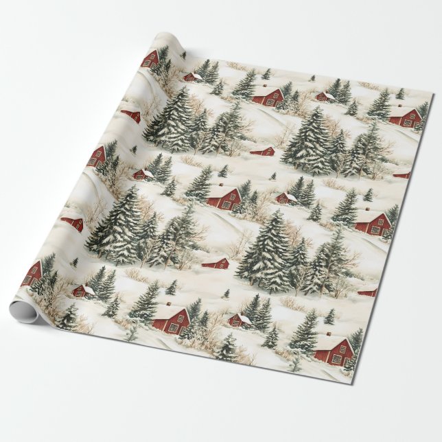 Rustikales Winterwald Schneeschuhfest Weihnachten Geschenkpapier (Ungerollt)