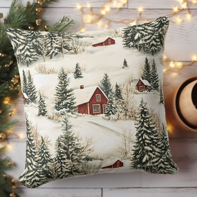 Rustikales Winterwald Weihnachten Kissen (Rustic Winter Woodland Christmas Throw Pillow - Seasonal Decor)