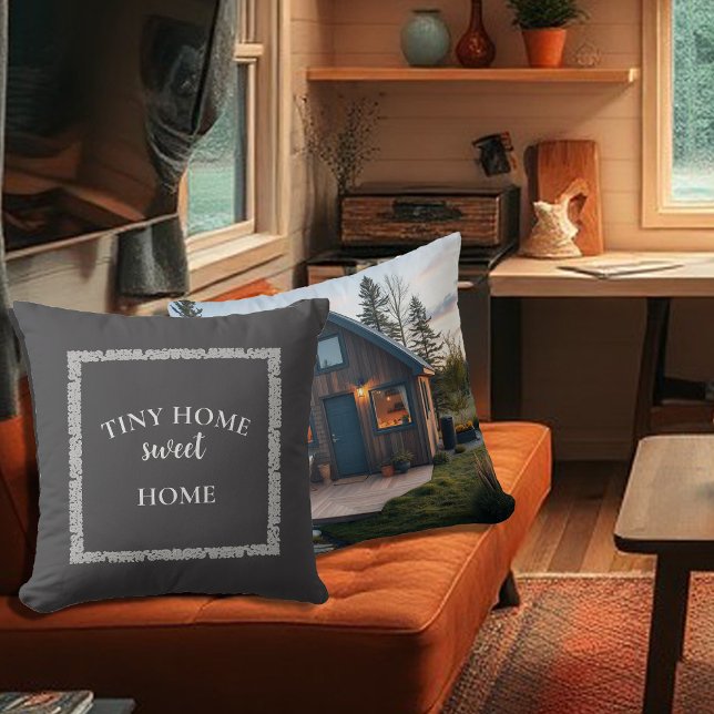 Rustikales winziges Zuhause-Süßes Zuhause-Foto Vin Kissen (Rustic tiny home sweet home photo vintage throw pillow. Add your own text and photo to personalize.)