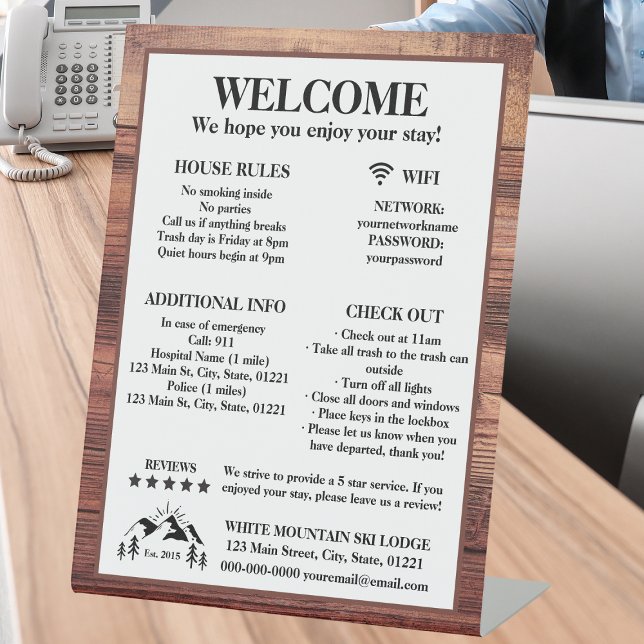 Rustikales Wohn-Hütte-Lodge - Empfang Sockelschild (Rustic Wood Cabin Lodge Rental Property Welcome Pedestal Sign
)