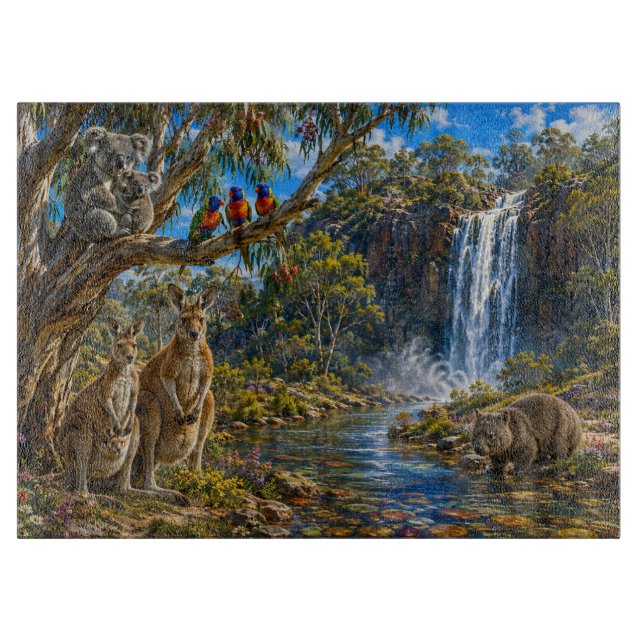 Rustikales Wombat-Känguru-Wasserfall-Glas Schneidebrett (Vorderseite)