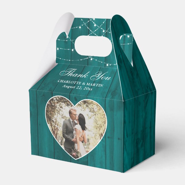 Rustikales Wood Aquamarin Wedding Foto Geschenkschachtel (Vorderseite)