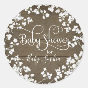 Rustikales Wood Babys Atem Boho Floral Baby Dusche Runder Aufkleber