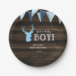 Rustikales Wood Blue Ier Boy Baby Dusche Pappteller