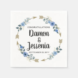 Rustikales Wood Boho Arrows & Blue Floral Wedding Serviette