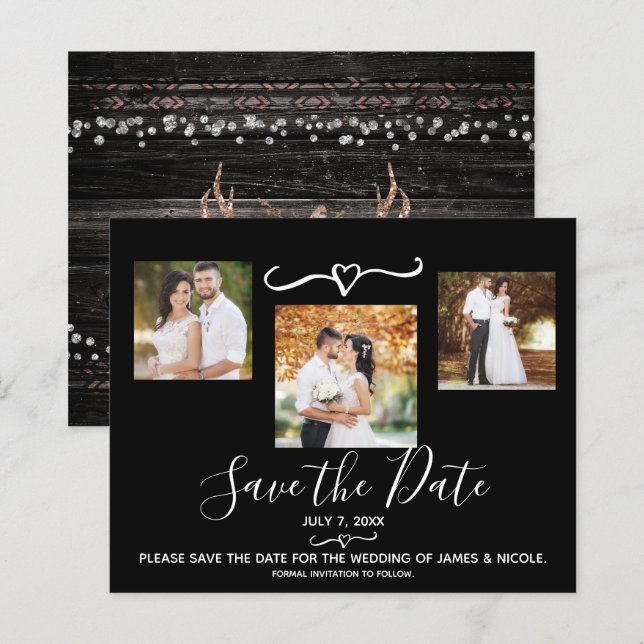 Rustikales Wood Boho Chic Foto Hochzeit speichern  (Vorne/Hinten)