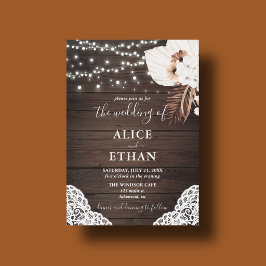 Rustikales Wood Boho Dried Floral Wedding Einladung