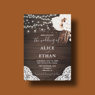 Rustikales Wood Boho Dried Floral Wedding Einladung
