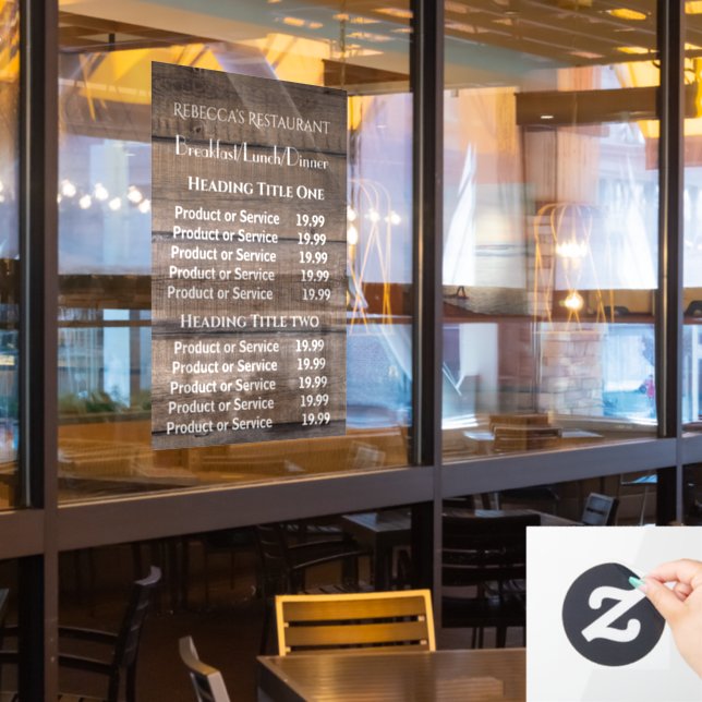 Rustikales Wood Business Restaurant Preise/Service Fensteraufkleber (Restaurantfenster)