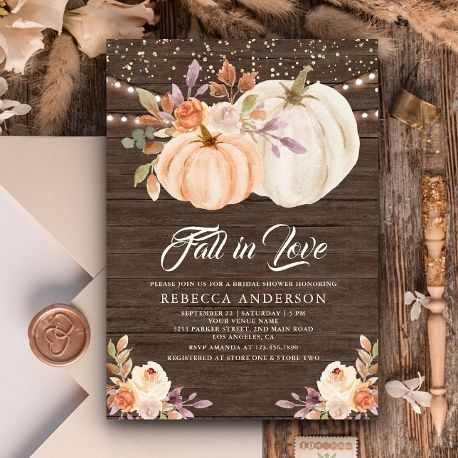 Rustikales Wood Earthy Floral Pumpkin Brautparty Einladung (Von Creator hochgeladen)