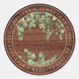 Rustikales Wood Eukalyptus Greenerity Wedding Runder Aufkleber