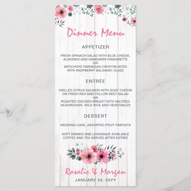 Rustikales Wood Floral Country Hochzeitmenü Menükarte (Vorderseite)