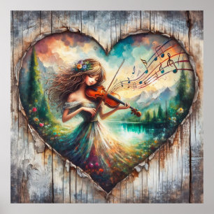 Rustikales Wood Girl Geigenmusik Poster