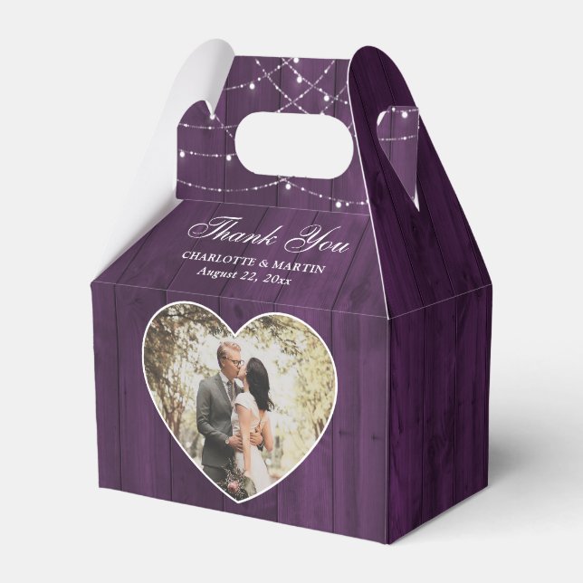 Rustikales Wood Lila Wedding Foto Geschenkschachtel (Vorderseite)