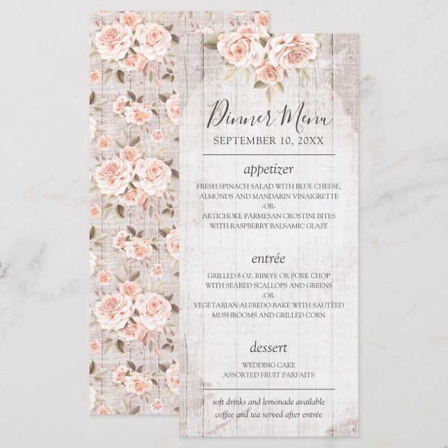 Rustikales Wood Romantische Shabby-Rose Hochzeitsm Programm (Vorne/Hinten)